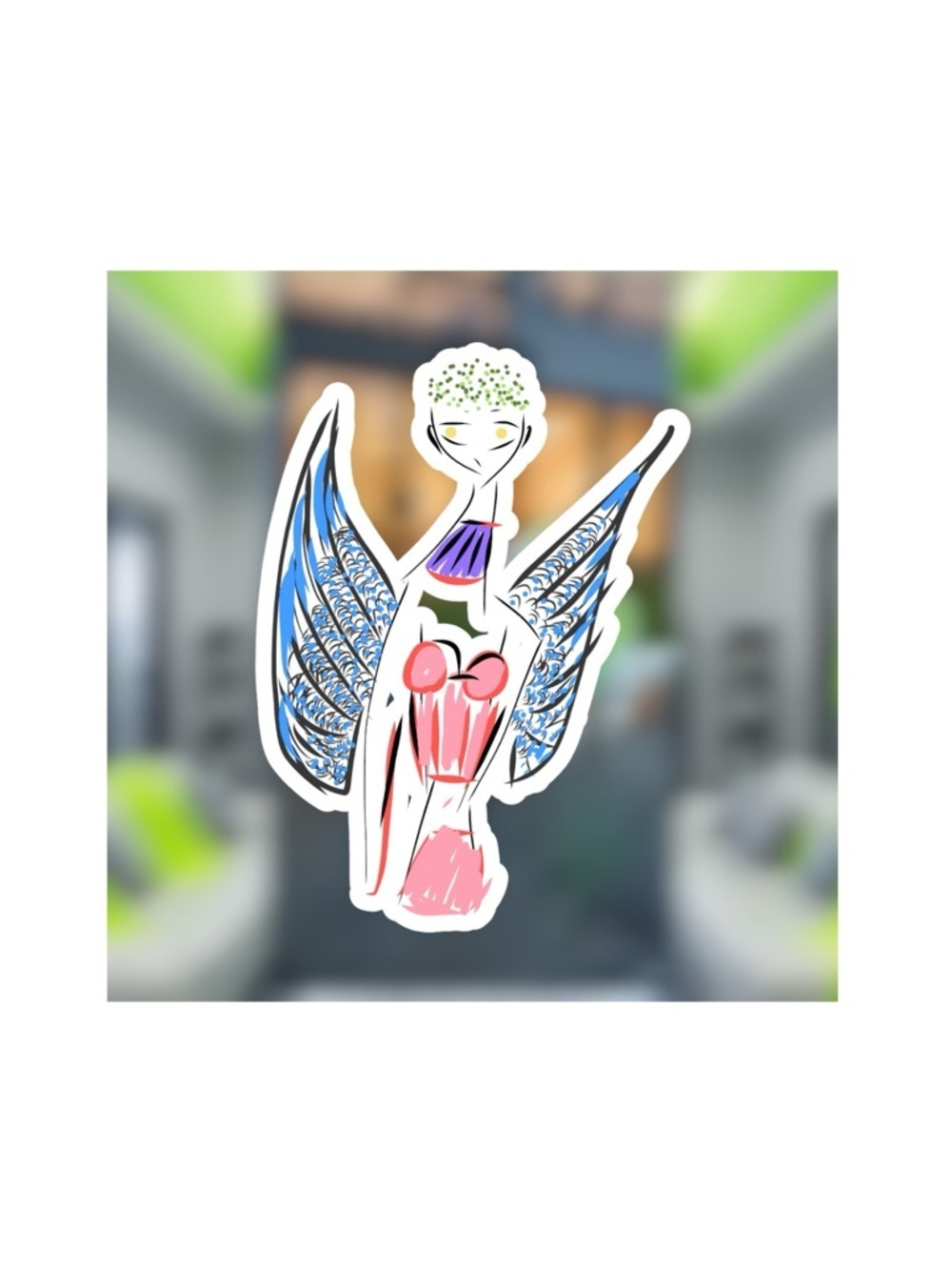 Abstract Angel digital Art Print in Blue, Pink and White
